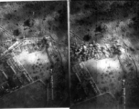 Pair of images showing progress of bombing of a compound with buildings in the CBI, likely in Burma, during WWII.