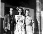 Jinx Falkenburg, Jim Lewter, and friend, during Jinx's visit to 95th Station Hospital in Kunming, sometime 1943-45.  Photo from Jim Lewter.