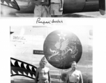 B-24 #44-51040 in Rupsi, India. Top image has two men standing before windows inscribed with the names "T/Sgt. M. A. Ricci" and "M/Sgt. Geo. J. Matetich."  Lower image is Colonel William D. Hopson and another man.