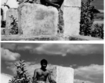 Man sits cross-legged on stone.  Scenes in India witnessed by American GIs during WWII. For many Americans of that era, with their limited experience traveling, the everyday sights and sounds overseas were new, intriguing, and photo worthy.