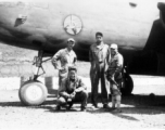 Pete, Elmer, Frank Bates, and a Chinese guard pose in the revetment of B-25D, #55, 491st Bombardment Squadron, at Yangkai AB, 1944. (Info courtesy Tony Strotman)