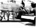 Major Gen. Charles B. Stone and the B-25 "Charlie's Aunt" during a visit to Yangkai on the August 29, 1945.