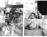 Destitute woman and child; Children playing before doorway. SW China.  During WWII.