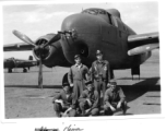 Flyers with 22nd Bombardment Squadron B-25 Mitchell bomber at an American base in China during WWII.  Rear: Bob Selmer, David Hayward.  Front: George Scearce (right).