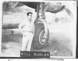 Bill Rumler poses by landing gear of a F-7A/B-24. October 4, 1945, Gushkara, India.  24th Combat Mapping Squadron, 8th Photo Reconnaissance Group, 10th Air Force.