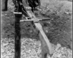 A mounted custom machine gun, with two barrels. In the CBI during WWII.