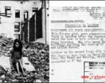 This Chinese girl, near starvation, was found in Liuchow [Liuzhou] after the Japanese evacuated the town in their retreat up the Siang Corridor.  She sits among damaged buildings awaiting the reentry of Chinese and allied forces.