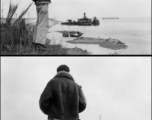 An American in the CBI takes photo over a body of water, most likely in Burma or India. During WWII.