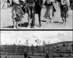 A tall westerner and Chinese partner riding mules in Yunnan during WWII.