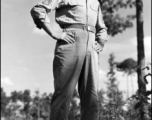 Master Sergeant John A, Aspinwall (Maintenance Line Chief), 491st Bm Squadron, stands among the trees on 'Red Dust Hill', the housing and squadron areas for 341st Bomb Group personnel at Yangkai AB, China. (Info courtesy Tony Strotman)