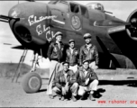 Unidentified aircrew members beside "Chattanooga Choo Choo", an 'experienced' B-25H, at Yangkai AB, China. This 491st Bomb Squadron aircraft carries the marking of many missions flown and two Japanese ships sunk. Possibly taken in the fall of 1944 or spring of '45.