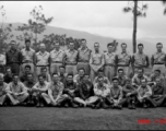 Group photo of 491st Bomb Squadron maintenance and support personnel in early October 1944. This group had received notification they were being sent back to the USA after two years in the CBI theater. Photo was taken  on 'Red Dust Hill', the hostel area of Yangkai Air Base, Yunnan province.  Capt. William DeVries, Engineering Officer, is in the back row, sixth from the right. Other men await identification.  (Information from William Devries, deceased; provided by Tony Strotman)