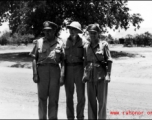 Brigadier General Caleb V. Haynes (left) and Colonel Torgils G. Wold (right) pose with Eddie Rickenbacker during his visit to the CBI theater. 