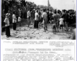 Excited civilians applaud and surround American GIs who have just returned to Liuzhou on the heels of the retreating Japanese upon the failure of the Ichigo Campaign. "From: Public Relations Office Fourteenth Air Force Code 07041420-4 Release On Rcpt Cleared Goldberg USFCT  -FIRST PICTURES FROM REOCCUPIED LIUCHOW AREA-  Civilians Prepare to Go Home Fourteenth Air Force Headquarters, In China--  Civilians gather ready to go back to their ruined city of Luichow, after the Japanese, severely pressed by Chinese