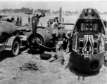 Chinese American Composite Wing (CACW)--2nd Bomb Squadron, plane #607, wheels up landing in 1944, probably at Hanchung, China. Tire blew out on take off.  Plane managed to stay up, then crash landed.