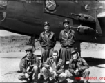 Crewmembers of the 491st Bombardment Squadron pose before a B-25J at Yangkai AB, China, probably taken in early 1944.  Front: T/Sgt Ronald W. Hirtle (radio), S/Sgt Chester R. Bigelow (?) (armorer), T/Sgt David E. Murphy (engineer)  Back:  Capt. George L. Velan (bombardier), Lt. Douglas H. Gassett (pilot)