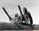 During WWII, T/Sgt. Douglas V. Radney of Mineola, Texas, poses by his turret position on top of his plane at an air base somewhere in China. January 1943. (Douglas Radney was an Engineer-Gunner; Doolittle Tokyo Raid crew #2)  Mr. Radney passed away in 1994. 