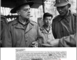 Lt. Col. Gordon S. Seagrave and Lt. Gen. L. J. Sun, Commanding General of Chinese 38th Div., are seen here discussing the health of a Chinese patient in Col. Seagrave's Ningam Sakan hospital unit. January, 1944.  Photo by T/5 Leipnitz.