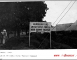 A headquarters sign at US India-Burma Theater Command center. New Delhi, India, 1945.