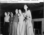 "The 86th USO performance." Taking a bow are future Moueskateer Jimmy Dodd, along with Pat O'Brien (center), Betty Yeaton, and Jinks Falkenburg,