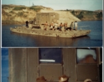 A truck and GIs cross a river by barge in China during WWII.   Photo from Dale Flander.