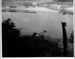 Some Burma mountain and river scenery, with sandbars along river's edge. "Good fishing." Near Myitkyina.