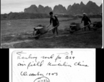 Chinese workers move rock for a B-29 air field at Guilin (Kweilin) China, December 1943.  Photo from W. J. Peterkin.