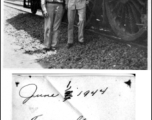 Frank Green and Bob Beattie, Inspector, look over train engine in the CBI during WWII. June 1, 1944.  Photo from Joe Sealy.