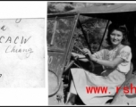 Edna Yuen Chiang at the driver seat of a  12th Air Service Group's jeep at Peishiyi, China, during WWII. 