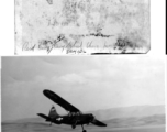 L-5 buzzing or dropping mail at Camp Schiel, China, 1945.