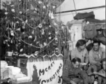 Luichow Kid LD Jones, William "Wild Bill" Gornik (engineer-gunner; on the right, sitting on the bunk), Schmidt, CE Jones. Christmas at Yangkai, China 1944.  From the collection of Frank Bates.