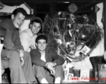 Christmas in the barracks at Yangkai, China, 1944. James Devol, Louis Macaluso, Vincent Luccarelli.  From the collection of Frank Bates.