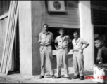 Frank Bates, Johnny Burns, and George Butsika at the Lucky Cafe in Liuzhou, China. Sept 1944.