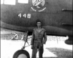 Frank Willard Bates with B-25 #448, at Yangkai, about June 1944. During WWII.  From the collection of Frank Bates.