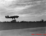 B-25 Mitchell bombers take off from an airstrip, possibly Yangkai (Yangjie) air strip in Yunnan province, China.