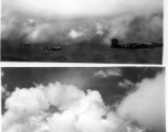 B-25 Mitchell bombers and P-38s in flight in the CBI, in the area of southern China, Indochina, or Burma.