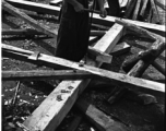 Wood workers building roof trusses on an American base in Yunnan, during WWII.