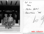 Capt. Lu, and Chen, at the Metro Hotel in the city of Nanjing (Nanking) in China during WWII, Christmas 1946.