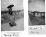 Chinese man carrying baskets, and Hostel #11, Kunming, during WWII.