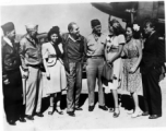 Celebrities visit China during WWII: General Claire L. Chennault with USO entertainers in Kunming, China, October 26, 1944, including Jinx Falkenburg, Betty Yeaton, and Jimmy Dodd.