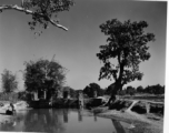 Sluice gates of a water control structure.  Scenes in India witnessed by American GIs during WWII. For many Americans of that era, with their limited experience traveling, the everyday sights and sounds overseas were new, intriguing, and photo worthy.