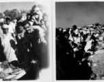 People at busy market.  Scenes in India witnessed by American GIs during WWII. For many Americans of that era, with their limited experience traveling, the everyday sights and sounds overseas were new, intriguing, and photo worthy.